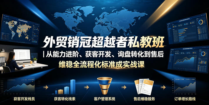 外贸销冠超越者私教班|从能力进阶、获客开发、询盘转化到售后维稳全流程标准化成交实战课-来聚吧