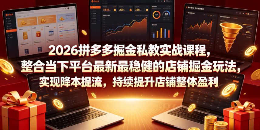 2026拼多多掘金私教实战课程,整合当下平台最新最稳健的店铺掘金玩法,实现降本提流,持续提升店铺整体盈利-来聚吧