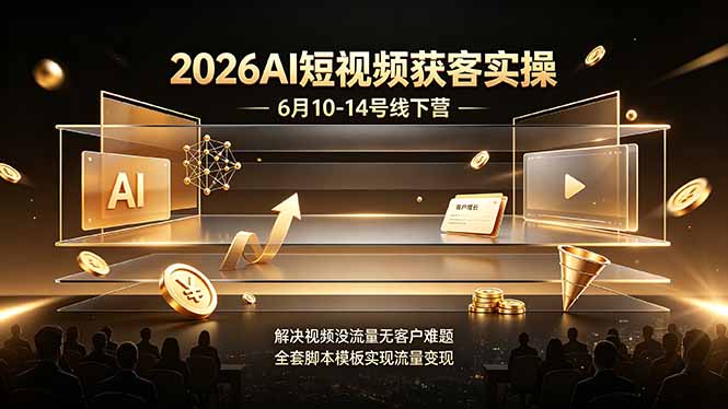 2026AI短视频获客实操6月10-14号线下营,解决视频没流量无客户难题,全套脚本模板实现流量变现-来聚吧