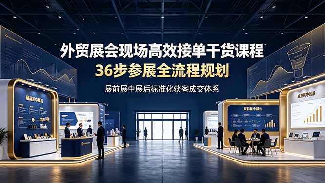 外贸展会现场高效接单干货课程，36步参展全流程规划，展前展中展后标准化获客成交体系-来聚吧