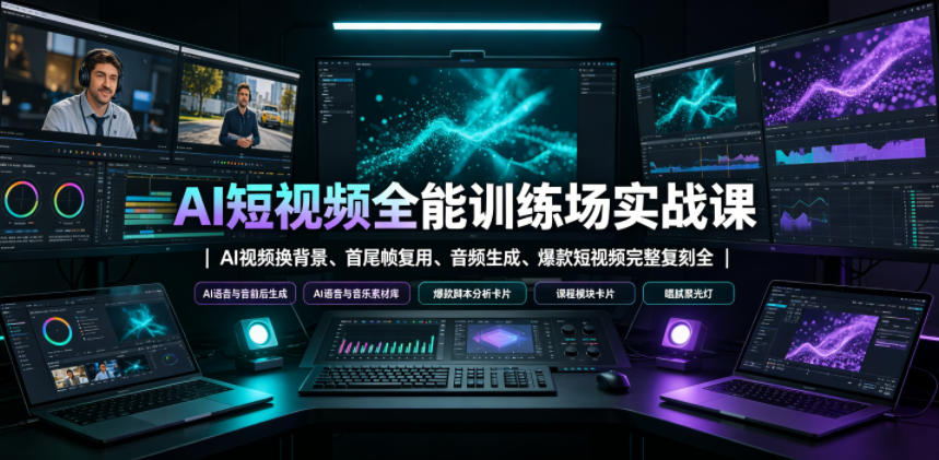 AI短视频全能训练场实战课|AI视频换背景、首尾帧复用、音频生成、爆款短视频完整复刻全套实操教学-来聚吧