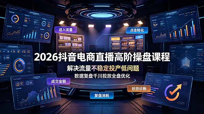 2026抖音电商直播高阶操盘课程,解决流量不稳定投产低问题,数据复盘千川投放全盘优化-来聚吧