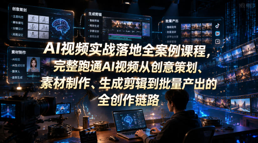 AI视频实战落地全案例课程，完整跑通AI视频从创意策划、素材制作、生成剪辑到批量产出的全创作链路-来聚吧