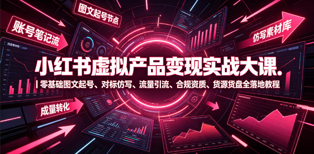 小红书虚拟产品变现实战大课|零基础图文起号、对标仿写、流量引流、合规资质、货源货盘全落地教程-来聚吧