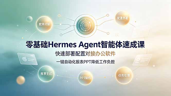 零基础Hermes Agent智能体速成课,快速部署配置对接办公软件;一键自动化报表PPT降低工作负担-来聚吧