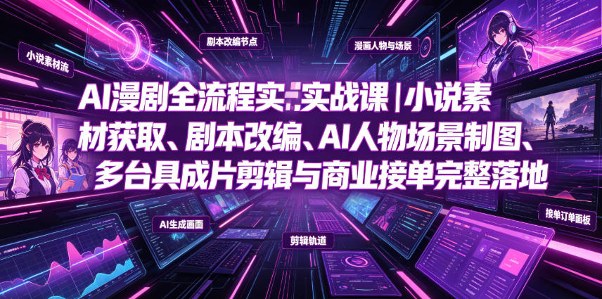 AI漫剧全流程实战课｜小说素材获取、剧本改编、AI人物场景制图、多工具成片剪辑、平台付费变现与商业接单完整落地-来聚吧