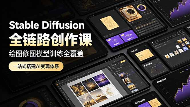 Stable Diffusion全链路创作课,绘图修图模型训练全覆盖,一站式搭建AI变现体系-来聚吧