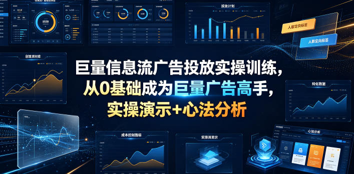 巨量信息流广告投放实操训练，从0基础成为巨量广告高手，实操演示+心法分析-来聚吧