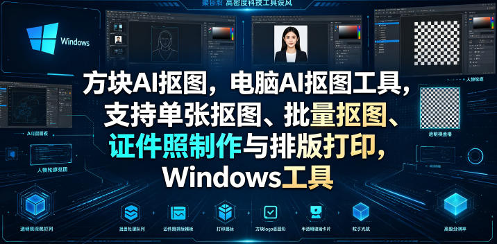 方块AI抠图,电脑AI抠图工具,支持单张抠图、批量抠图、证件照制作与排版打印,Windows工具-来聚吧