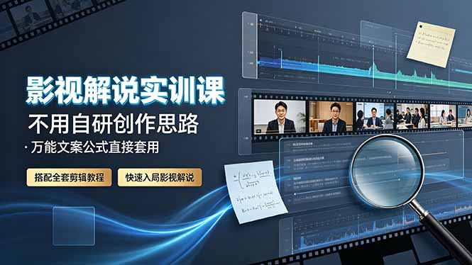 影视解说实训课:不用自研创作思路,万能文案公式直接套用,搭配全套剪辑教程,快速入局影视解说-来聚吧
