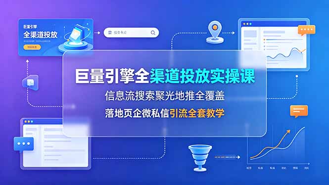 巨量引擎全渠道投放实操课,信息流搜索聚光地推全覆盖,落地页企微私信引流全套教学-来聚吧