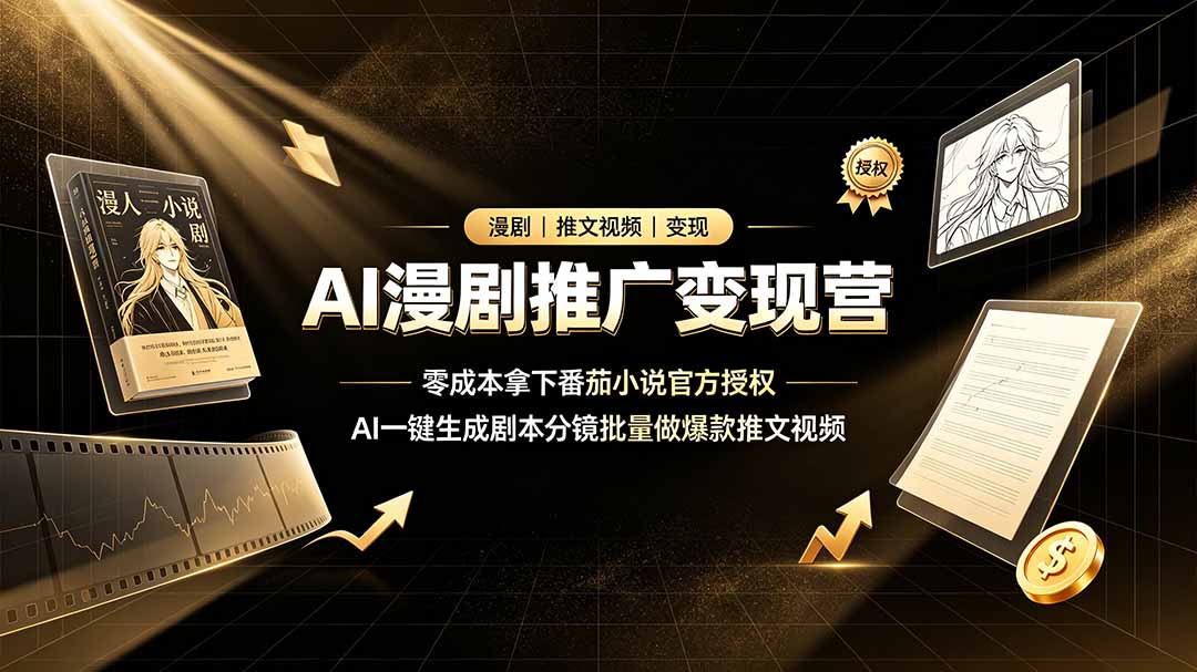 AI漫剧推广变现营,零成本拿下番茄小说官方授权,AI一键生成剧本分镜批量做爆款推文视频-来聚吧