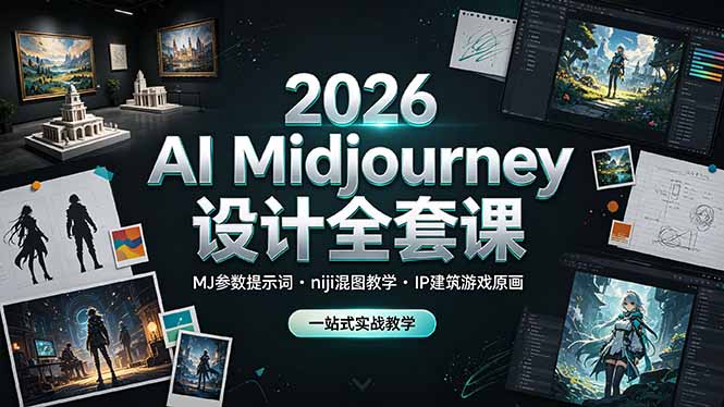 2026 AI Midjourney设计全套课,MJ参数提示词niji混图教学,IP建筑游戏原画一站式实战教学-来聚吧