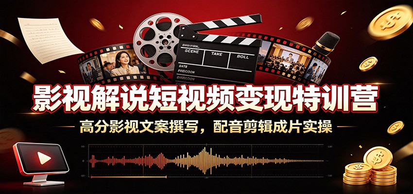 影视解说短视频变现特训营:高分影视文案撰写,配音剪辑成片实操-来聚吧