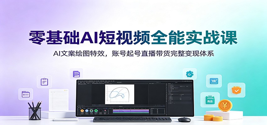 零基础AI短视频全能实战课:AI文案绘图特效,账号起号直播带货完整变现体系-来聚吧