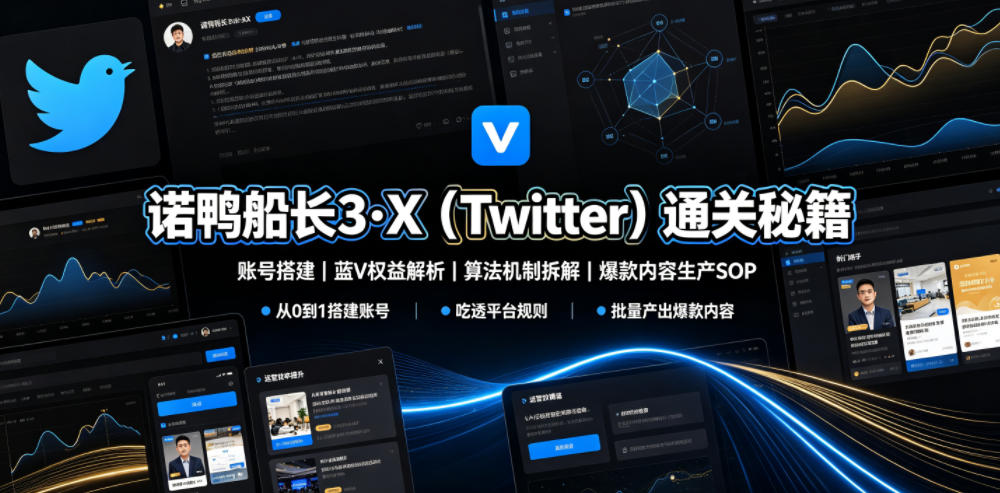 诺鸭船长3·X(Twitter)通关秘籍,涵盖账号搭建、蓝V权益解析、算法机制拆解及爆款内容生产SOP-来聚吧
