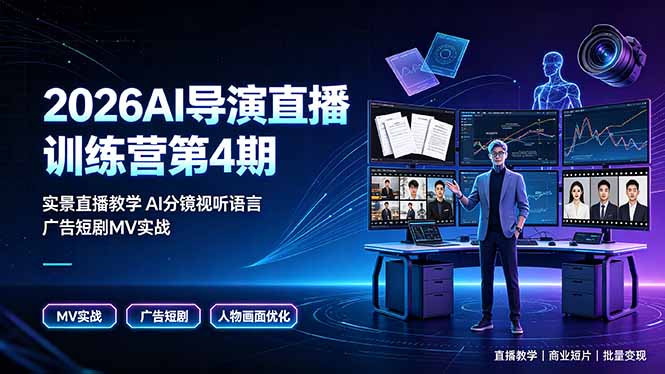 2026AI导演直播训练营第4期,实景直播教学AI分镜视听语言,广告短剧MV实战,解决人物画面崩坏痛点-来聚吧