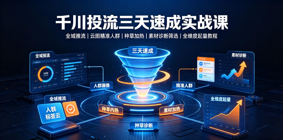 千川投流三天速成实战课|全域推流、云图精准人群、种草加热、素材诊断筛选全维度起量教程-来聚吧