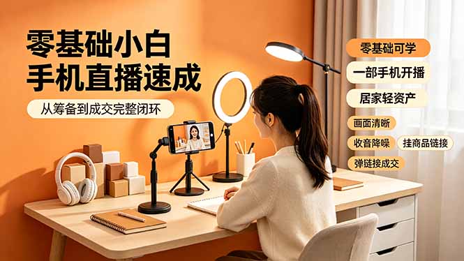零基础小白手机直播速成,从筹备到成交完整闭环,适配苹果安卓系统,解决杂音卡顿留人难问题-来聚吧