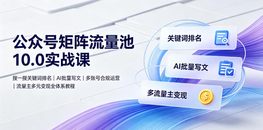公众号矩阵流量池10.0实战课|搜一搜关键词排名、AI批量写文、多账号合规运营、流量主多元变现全体系教程-来聚吧