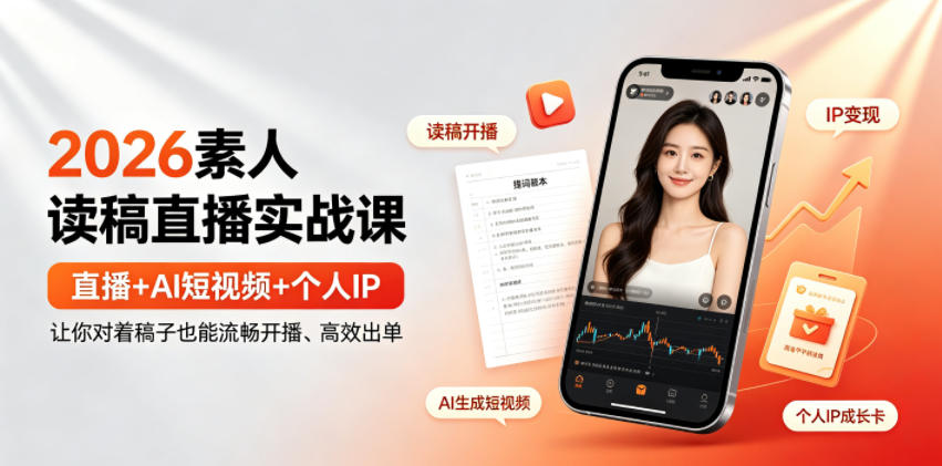 2026素人读稿直播实战课|直播+AI短视频+个人IP,让你对着稿子也能流畅开播、高效出单-来聚吧