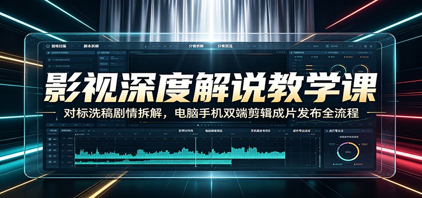 影视深度解说教学课：对标洗稿剧情拆解，电脑手机双端剪辑成片发布全流程-来聚吧
