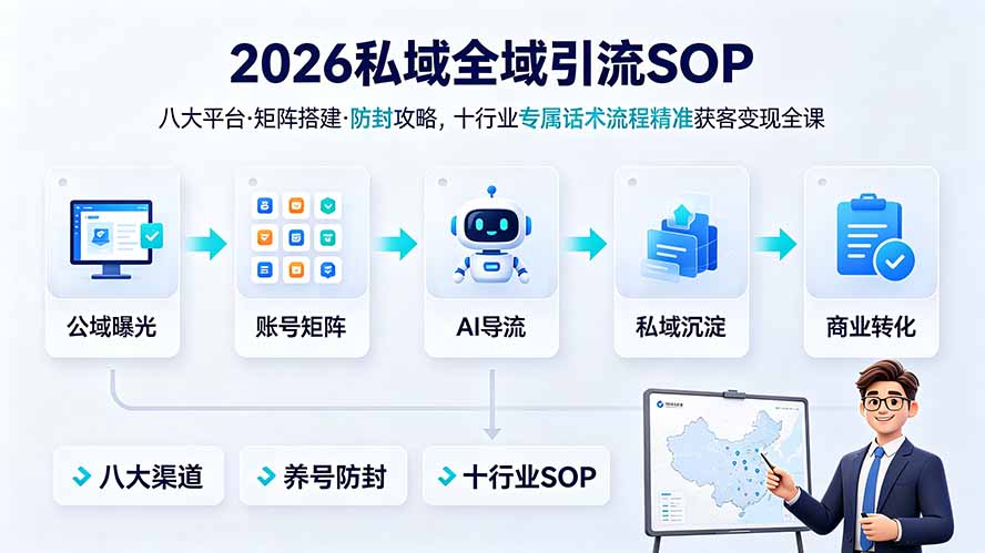 2026私域全域引流SOP｜八大平台·矩阵搭建·防封攻略，十行业专属话术流程精准获客变现全课-来聚吧