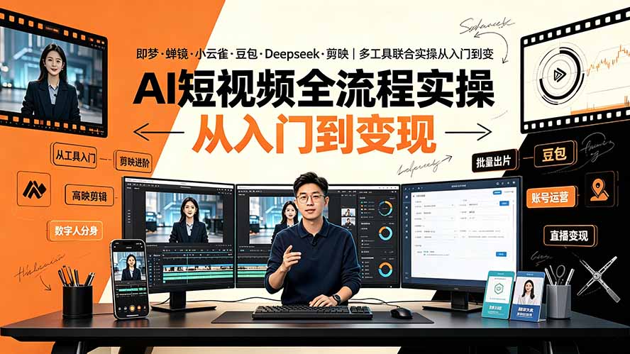 AI短视频全流程实操:即梦·蝉镜·小云雀·豆包·Deepseek·剪映|多工具联合实操从入门到变现-来聚吧