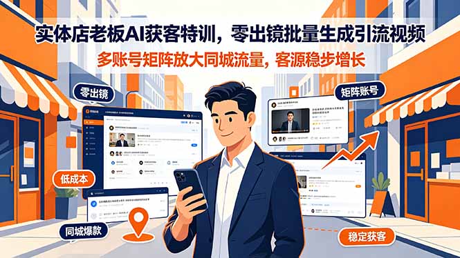 实体店老板AI获客特训,零出镜批量生成引流视频,多账号矩阵放大同城流量,客源稳步增长-来聚吧