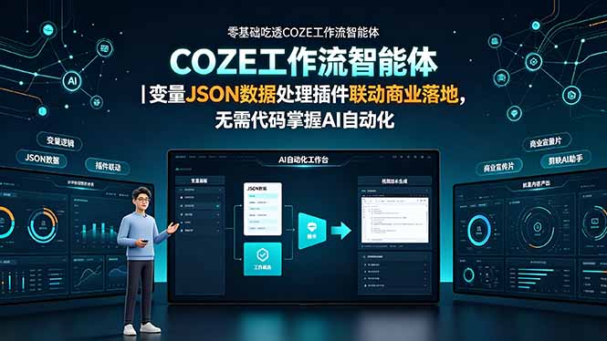 零基础吃透COZE工作流智能体｜变量JSON数据处理插件联动商业落地，无需代码掌握AI自动化-来聚吧