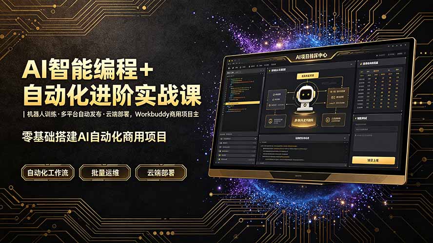 AI智能编程+自动化进阶实战课｜机器人训练·多平台自动发布·云端部署，Workbuddy商用项目全流程教学-来聚吧