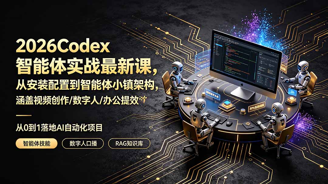 2026Codex智能体实战最新课，从安装配置到智能体小镇架构，涵盖视频创作/数字人/办公提效全技能-来聚吧
