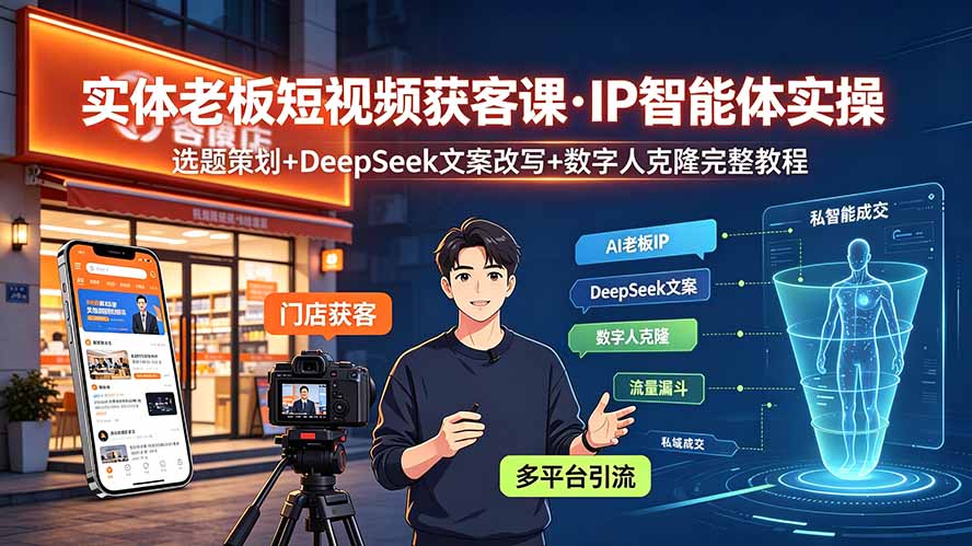 实体老板短视频获客课·IP智能体实操|选题策划+DeepSeek文案改写+数字人克隆完整教程-来聚吧