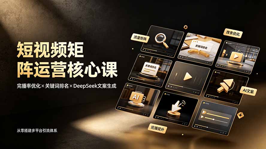 短视频矩阵运营核心课:完播率优化×关键词排名×DeepSeek文案生成,从零搭建多平台引流体系-来聚吧