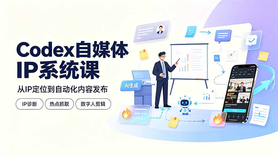 Codex自媒体IP系统课:IP诊断/热点抓取/IP蒸馏 Skill,爆款复刻数字人多平台自动发布教程-来聚吧