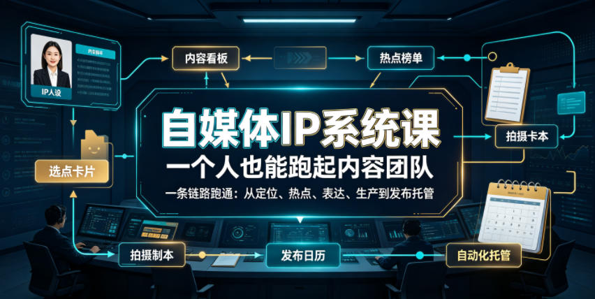自媒体IP系统课,一个人也能跑起内容团队,一条链路跑通,从定位、热点、表达、生产到发布托管-来聚吧