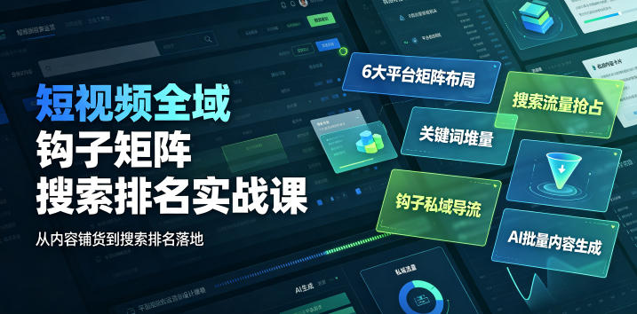 短视频全域钩子矩阵搜索排名实战课|6大平台矩阵布局、关键词堆量抢占搜索流量、钩子私域导流、AI批量内容生成-来聚吧