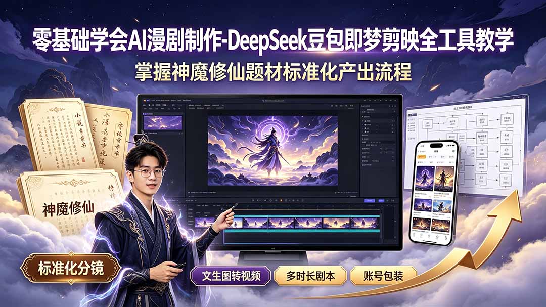 零基础学会AI漫剧制作-DeepSeek豆包即梦剪映全工具教学,掌握神魔修仙题材标准化产出流程-来聚吧