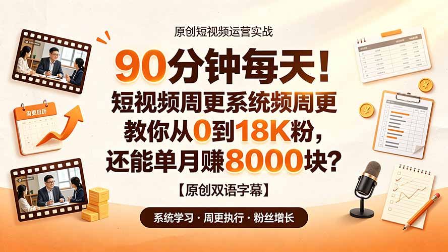 90 分钟每天!短视频周更系统教你从 0 到 18K 粉,还能单月赚 8000 块?【原创双语字幕】-来聚吧