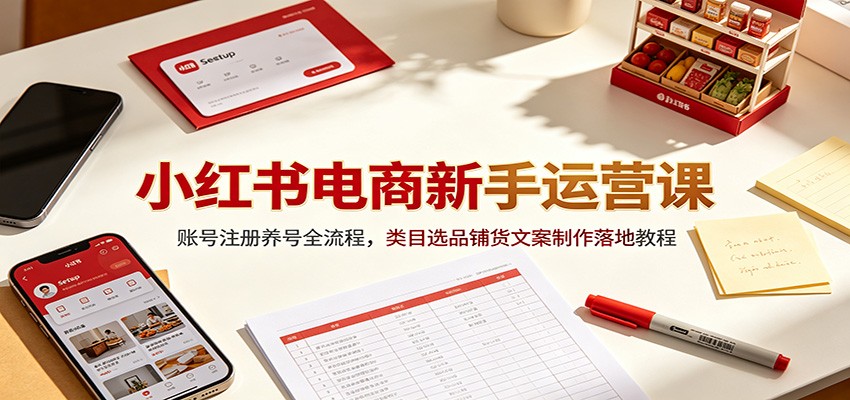 小红书电商新手运营课：账号注册养号全流程，类目选品铺货文案制作落地教程-来聚吧