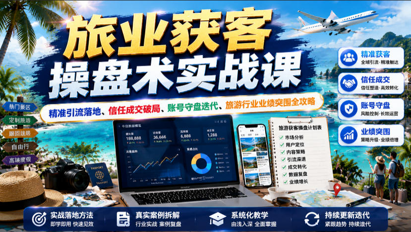 旅业获客操盘术实战课|精准引流落地、信任成交破局、账号守盘迭代、旅游行业业绩突围全攻略-来聚吧