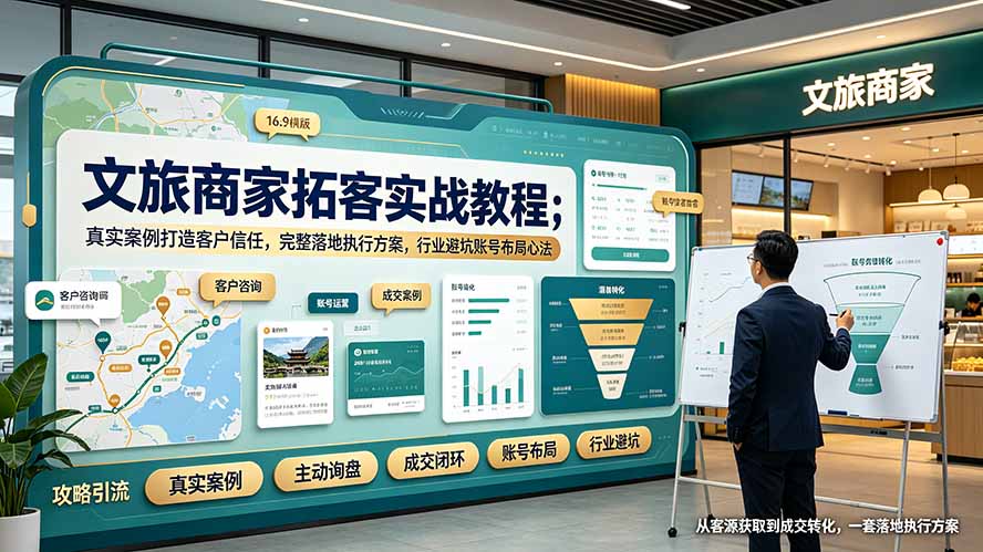 文旅商家拓客实战教程;真实案例打造客户信任,完整落地执行方案,行业避坑账号布局心法-来聚吧