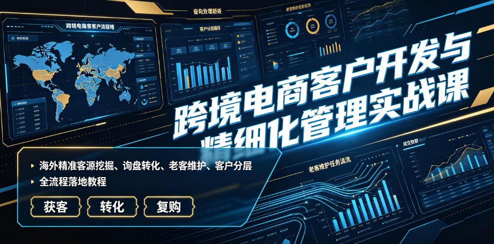 跨境电商客户开发与精细化管理实战课|海外精准客源挖掘、询盘转化、老客维护、客户分层全流程落地教程-来聚吧