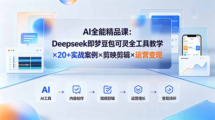 AI全能精品课:Deepseek即梦豆包可灵全工具教学×20+实战案例×剪映剪辑×运营变现-来聚吧