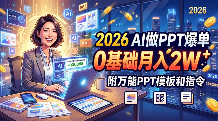 2026 AI做PPT爆单，0基础月入2W，附万能PPT模板和指令-来聚吧
