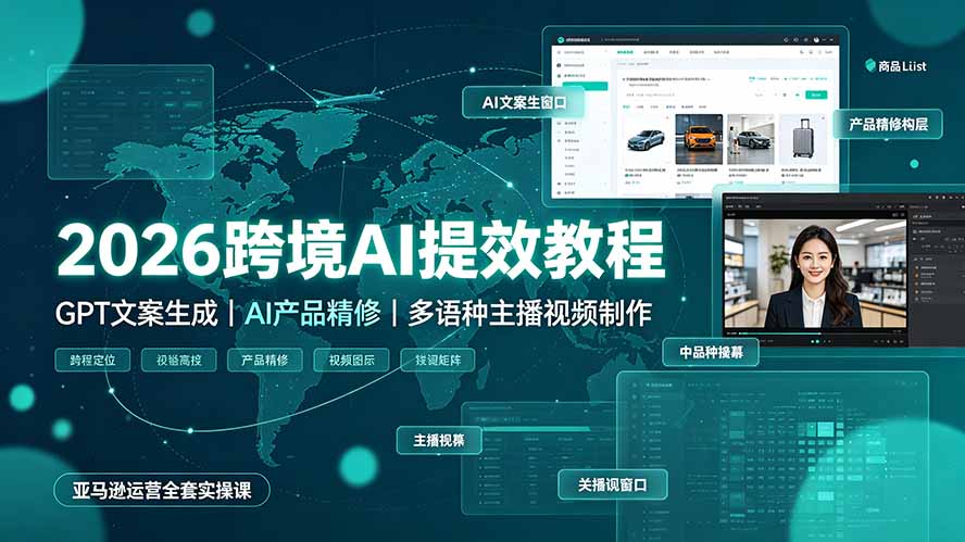 2026跨境AI提效教程·GPT文案生成|AI产品精修|多语种主播视频制作,亚马逊运营全套实操课-来聚吧