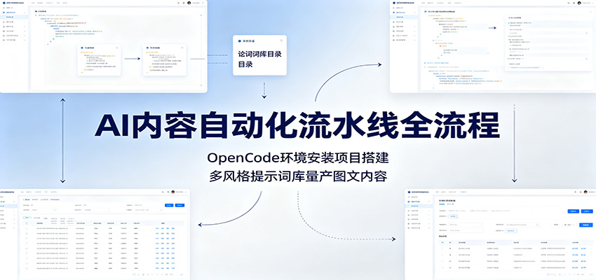 AI内容自动化流水线全流程:OpenCode环境安装项目搭建,多风格提示词库量产图文内容-来聚吧