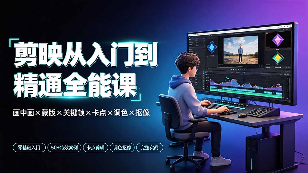 剪映从入门到精通全能课：画中画×蒙版×关键帧×卡点×调色×抠像，一站式掌握剪辑核心技能-来聚吧