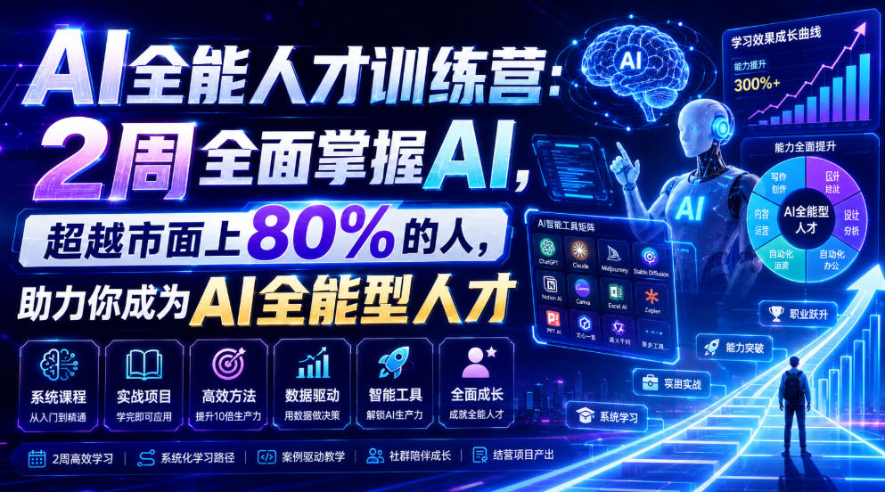 AI全能人才训练营:2周全面掌握AI,超越市面上80%的人,助力你成为AI全能型人才-来聚吧