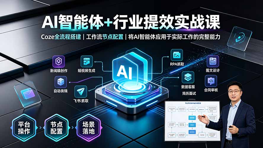 AI智能体+行业提效实战课·Coze全流程搭建｜工作流节点配置｜将AI智能体应用于实际工作的完整能力-来聚吧
